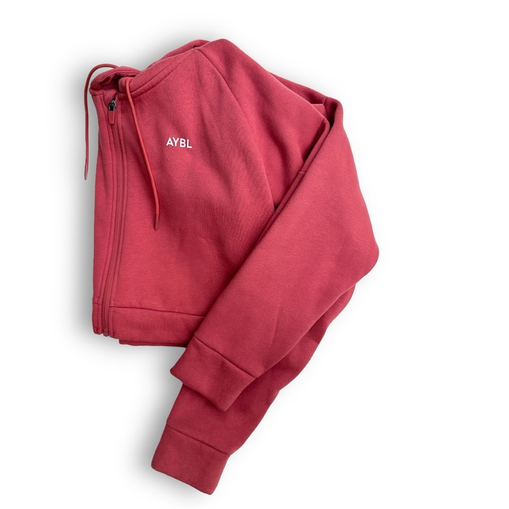 AYBL Fleece Cropped Oversized Pink Zip Hoodie with Drop Shoulders - XL